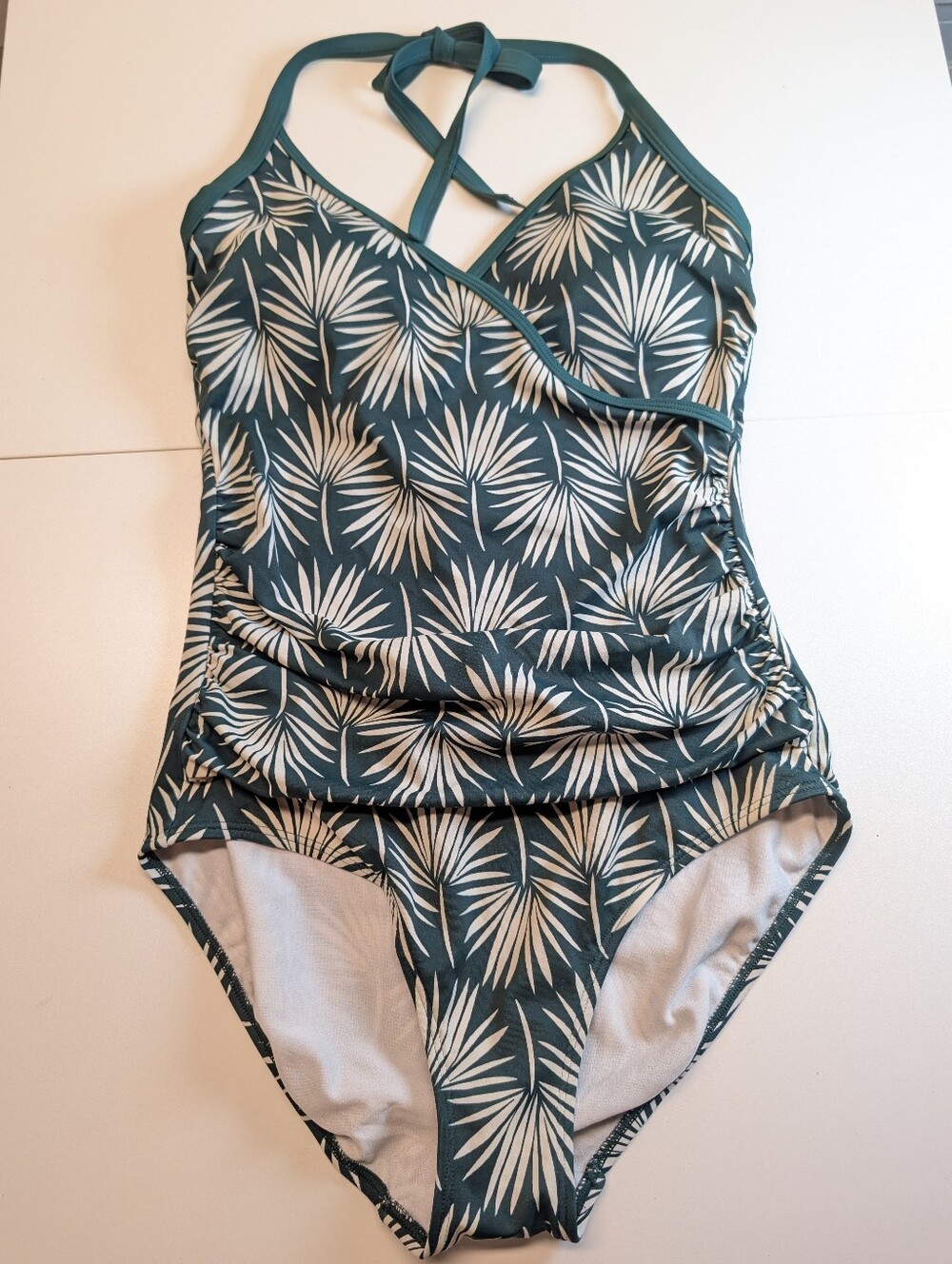 Boden Levanzo Ruched Halter Swimsuit Green/White  Print Size 6 NWOT